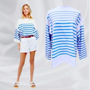 J Crew | Long Sleeve Light Blue and White Top | Large